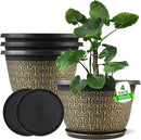 4 Pack 16 Inch Planter,Large Plastic Flower Pots Outdoor Indoor with Drainage Holes & Trays, Retro Antique Imitation Decorative Garden Plant Pots Outdoor for Houseplants by CozyNest Decor