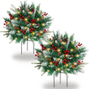 2 Pack Lighted Artificial Christmas Urn Filler, Battery Operated Pre-lit Xmas Pine Trees, Tripod Stake and 60 LED Lights, Holiday Porch Decorations for Porch, Yard, Garden, Flower Beds（Warm White） by CozyNest Decor