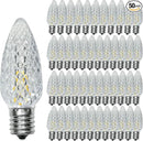 C9 Christmas Replacement LED Light Bulbs, E17 Base Commercial Grade Holiday Bulbs, 4W 5W 6W 7W Incandescent Equivalent, Warm White 2200K, Clear Plastic Bulbs for Christmas String Light - 50 Pack by GreenHaven Gardens