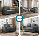 LINSY HOME Loveseat Sofa with Pull Out Couch: 2-in-1 Convertible 2 Seater Sofa Chaise with USB Charging & Cup Holders, Comfy Plush Corduroy Love Seat for Small Spaces Living Room Apartment, Grey by CozyNest Decor