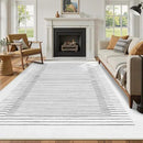 Wonnitar Striped 9x12 Rugs for Living Room, Non-Slip Soft Grey Berber Stripe Bedroom Rug, Low Pile Minimalist Floor Carpet for Dining Room Living Room Department (Grey,9' x 12') by CozyNest Decor