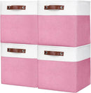 Collapsible Fabric Storage Cubes 11x11 Cube Storage Bins, 4 Pack Closet Baskets Box with Handles for Organizing, Shelf, Toys, Clothes, Home, Office, Nursery (Pink&White) by CozyNest Decor