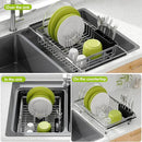 Dish Drying Rack in Sink, Expandable Stainless Steel Dish Drainer for Kitchen Sink, Dish Strainer Rack, Retractable Over Sink Dish Rack with Utensil Holder, 13.1''~16.6''D x 11.8''W, Silver by CozyNest Decor