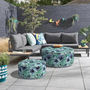 Inflatable Ottoman Stool D31 xH14 for Outdoor/Indoor Use, Water Repellent Patio Foot Rest with Portable Handle,Round Pouf Ottoman Suitable for Garden,Deck and Camping - Blue Salmone Tropical by CozyNest Decor