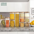 Urban Green Glass Jars with Airtight Lids, Airtight Canisters with Wood Lids, Glass Storage Containers with Bamboo Lid, Food Storage Containers Set (6 Pack of 27oz) by CozyNest Decor