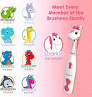 Brusheez Kids’ Electric Toothbrush Set - Safe & Effective for Ages 3+ - Parent Tested & Approved with Gentle Bristles, 2 Brush Heads, Rinse Cup, 2-Minute Timer, & Storage Base (Sparkle The Unicorn) by TinyTreasures Baby Boutique