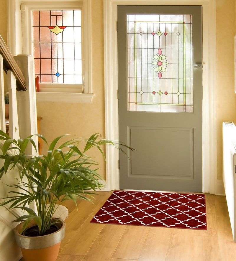 Sussex Home, Landing Rug, Slip Resistant Indoor Carpets Includes Adhesive Tape 2' x 3'-Trellisville Collection |Red&White