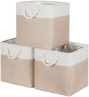 Bidtakay Fabric Storage Baskets for Organizing Beige 13 Inch Collapsible Square Baskets 3 Pack Organization Bins Large Cube Storage Bins Closet Baskets for Shelves Clothes by TinyTreasures Baby Boutique
