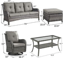 Outdoor Wicker Patio Furniture Set - 6 Piece Rattan Patio Conversation Set with 2 Rocking Swivel Chairs,2 Ottomans,1 Sofa and 1 Coffee Table for Porch Deck Backyard Garden(Mixed Grey/Grey) by GreenHaven Gardens