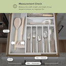 Premium Silverware, Flatware and Utensil Organizer for Kitchen Drawers, Food-Safe Contract Grade, Expandable from 10.5 to 19 In, Gray Bamboo by CozyNest Decor