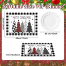 Christmas Placemats Set of 6 Christmas Tree Plastic Table Mats Xmas Trees Black and White Buffalo Plaid Place Mats Winter Holiday Table Decoration for Indoor Outdoor Party Kitchen Dining by CozyNest Decor