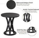 Round Farmhouse End Table with Crisscross Pedestal Base, Distressed Finish Side Table Rustic Accent Table for Living Room, Pine Wood, Black by CozyNest Decor