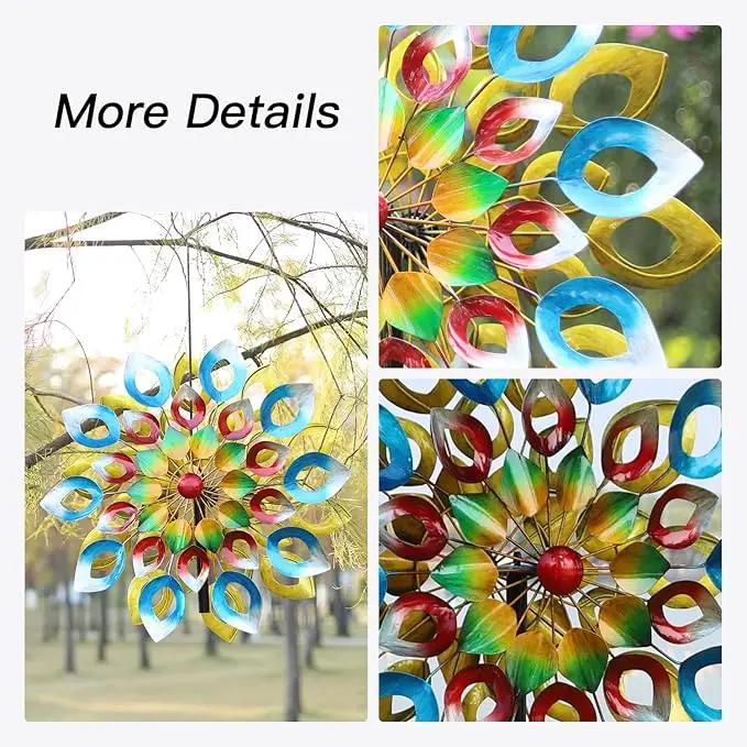 Yard Garden Wind Spinners with Stake - Large Outdoor Metal Wind Spinners, Lawn Yard Art Garden Decor (24" W x 84" H), photo 4 of 7
