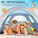 WhiteFang Beach Tent Anti-UV Portable Sun Shade Shelter for 3/4/6/8 Person, Extendable Floor with 3 Ventilating Mesh Windows Plus Carrying Bag, Stakes and Guy Lines by TinyTreasures Baby Boutique