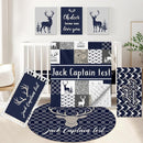 Personalized Baby Bedding Set, 5 Pcs Custom Name Crib Bedding Set, Double Layer Blue Nursery Bedding Set for Baby Boys, Woodland Deer Baby Crib Set, Gifts for Toddlers Infants New Parents by TinyTreasures Baby Boutique