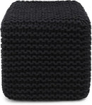 REDEARTH Cube Pouf Foot Stool Ottoman - Hand Knitted Poof - Cord Boho Pouffe - Home Décor - Stuffed Footrest for Living Room - Bedroom - Covered Patio (16" x 16" x 16") - Black by CozyNest Decor