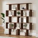 Brown 5-Tier Geometric Bookcase, S-Shaped Modern Bookshelf Set of 2, 62.6" Tall Room Divider Book Shelf, Decorative Display Shelf by CozyNest Decor