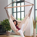 LA SIESTA - XL King Habana Cotton Hammock & Romano Steel Stand - Indoor Outdoor Hanging Hammock Swing for Bedroom Porch Balcony - Boho Hanging Chair - Nougat by GreenHaven Gardens