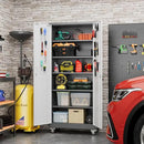71" H×32" W×16" D Garage Storage Cabinet with Wheels & Pegboard, Locking Metal Storage Cabinet with Doors and 5 Adjustable Shelves & & 4 Hooks for Garage Warehouse Home Office, White and Gray by GreenHaven Gardens