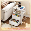 Furologee End Table with Charging Station, Nightstand with Fabric Drawers, Side Tables with USB Ports & Outlets, Night Stand with Storage Shelf & Hooks, for Living Room/Bedroom, White by CozyNest Decor