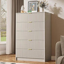5 Drawer Dresser for Bedroom, Tall Dresser Chest of Drawers with Gold Handles, 32 Inch Wide Nightstand with for Bedroom, Living Rooms, Offices, and Entryways, Beige by CozyNest Decor