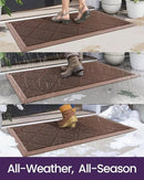 DEXI Front Door Mats Outside Entrance, 17x36 Rubber Waterproof Dirt Trapping Entry Mat for Entryway, Heavy Duty Non-Slip Low-Profile Welcome Doormat All Weather for Patio, Brown by CozyNest Decor