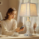 28.5" Table Lamps Set of 2 - Bedside Lamp with Fabric Shades - for Bedroom and Living Room with USB and Nightlight - Perfect for Nightstands and Bedrooms by CozyNest Decor