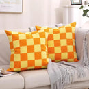 Alysheer Checkered Embroidered Decorative Throw Pillow Covers 18"x 18" Set of 2, Farmhouse Boho Orange Yellow Plaid Tufted Patterned Cotton Canvas Cushion Case for Sofa Couch Bed Living Room Outdoor by CozyNest Decor