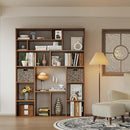 6-Tier Large Open Bookcase 71” Tall Sturdy Wooden Bookshelf with Baskets,Modern Style 16-Cube Home Display Shelf for Bedroom, Living Room（Oak Color）