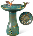 Ceramic Bird Bath for Outdoors, 21.5 inch Heavy Duty Bird Bath，Weather-Resistant Birdbath for Outdoor Garden Use, Attracts Birds, Elegant Yard Décor - Blue by GreenHaven Gardens