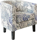BELLEZE Living Room Chair, Linen Round Accent Barrel Chair, Club Tub Sofa Chair for Bedroom, Corner Chair with Flared Legs and Cozy Soft Padding - Highland (Blue Coral) by CozyNest Decor