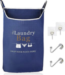 Fine Living Co. Large Hanging Laundry Hamper with Over Door Hooks & Adhesive, Durable Space Saving Laundry Bag with Zipper and Wide Open Top, Hanging Dorm Laundry Hamper (Navy Blue with Print-XL) by CozyNest Decor