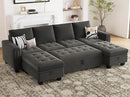 Belffin Modular Sectional Sleeper Sofa with Pull Out Bed Velvet Convertible U Shaped Sectional Sofa Couch with Storage Chaises for Living Room Grey by CozyNest Decor