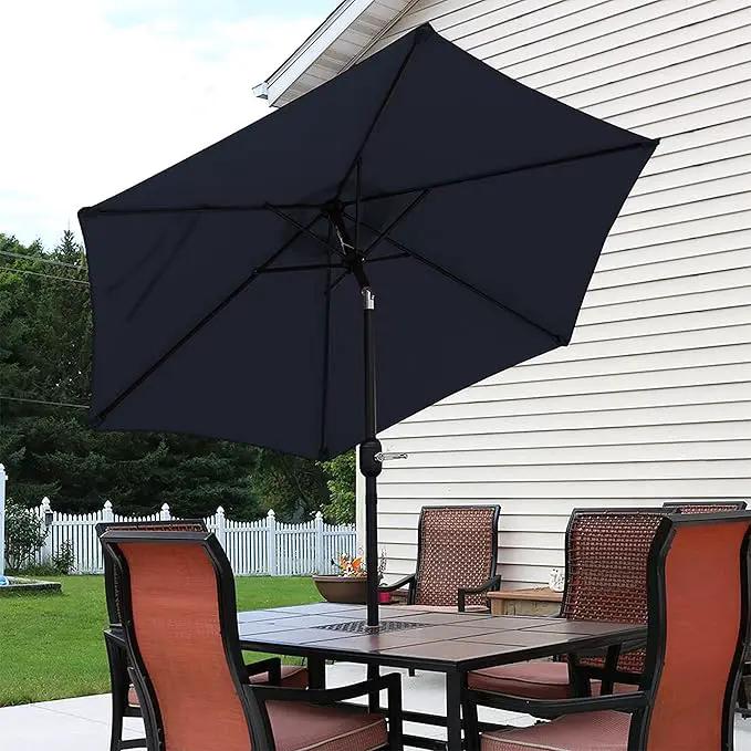 Sunnydaze Outdoor Patio Umbrella - Polyester Table Market Umbrella with Push-Button Tilt and Crank - 6 Sturdy Ribs - Blue - 7.5ft, photo 9 of 10