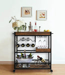 Bar Cart for The Home, 3 Tire Industrial Rolling Serving Cart on Lockable Wheels, Alcoholic Beverage Trolley with 2 Removable Trays, Wine Rack and Glass Holder for Indoor, Outdoor by CozyNest Decor