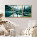 Tinonedraw Large Nature Forest Framed Canvas Wall Art Set, Boho Mountains Calming Lake Wall Decor, Green Pine Trees Artwork, Northern Wilderness Art Painting for Living Room Bedroom Office 16"x24"x3 by CozyNest Decor