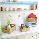VATIMA Hyacinth Wicker Basket Set 3 size - Rectangular, Wooden Handles, Shelf Organizer, Natural Bins by CozyNest Decor