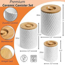 Ceramic Canister Set for Kitchen Countertop & Pantry – 3 Airtight Food Storage Containers for Flour, Sugar & More – Durable White Ceramic with Bamboo Lids by CozyNest Decor