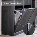 Modern Double Tilt-Out Trash Cabinet, 20 Gallon Fluted Laundry Hamper Cabinet with 2 Drawers, Wooden Hidden Garbage Can Cabinet with Storage Basket, Free Standing for Kitchen & Living Room, Grey by CozyNest Decor