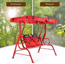 GLACER Porch Swing, Kids Patio Hammock w/Adjustable Canopy & Stand, Safety Belt, 2 Seats Outdoor Swing Bench, Metal Frame Hanging Lounge Chair, Swing Sets for Backyard, Garden, Poolside (Red Ladybug) by TinyTreasures Baby Boutique