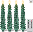 GenSwin Christmas Tree Flameless Taper Candles with Remote Timer, Christmas LED Taper Candles with 3D Flame, 4 Pcs Green LED Candlesticks for Christmas Home Decoration(0.78” x 9.8”) by CozyNest Decor