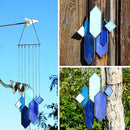 Stained Glass Window Hanging Sun Catcher - Blue Wall Art, Earth Tones Modern Design, Fully Assembled, Ready to Hang, Home or Garden Decor by GreenHaven Gardens
