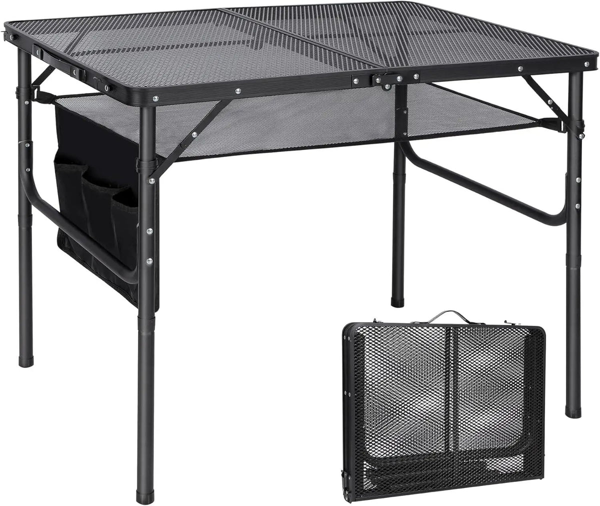 RedSwing Folding Grill Table,Aluminum Portable Grill Stand Table for Outdoor Camping Picnic BBQ Lightweight, Adjustable Height, 36''x24''x16/28'', Black