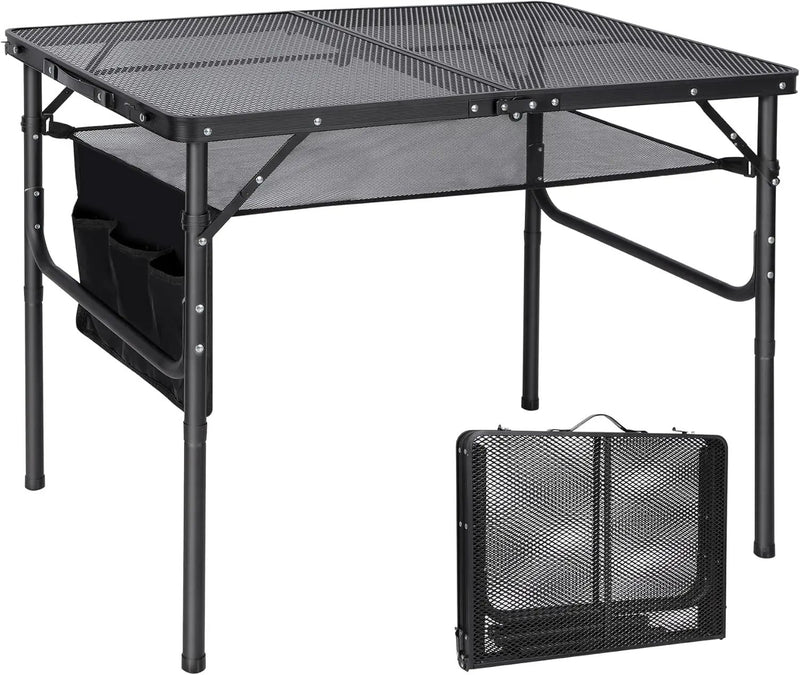 RedSwing Folding Grill Table,Aluminum Portable Grill Stand Table for Outdoor Camping Picnic BBQ Lightweight, Adjustable Height, 36''x24''x16/28'', Black
