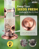 iBorn Metal Bird Feeders Brushed Copper Wild Bird Feeder for Outdoors Hanging All Metal Brushed Copper Finishing 14 Inch 6 Port(Seed is not Included) by CozyNest Decor