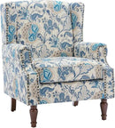 UIXE High Back Floral Accent Chair, Fabric Upholstered Armchair for Living Room, Retro Printed Wingback Arm Chair Nailhead Trim Single Sofa Bedroom Reading Seat - Boho Blue by CozyNest Decor