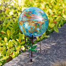 10 Inch Glass Gazing Ball, with 9.4" Tall Metal Gazing Globe Stand, Glass Balls Display Holder Set for Outdoor Garden Lawn Yard Decoration, Blue Artistic by CozyNest Decor