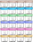 WILLDAN Glass Baby Food Storage Jars w/Lids (4 oz, 24 Pack Set) Snack, Puree, Reusable Small Containers, Breast Milk, Fridge or Freezer, Microwave & Dishwasher Safe, Essential Must Have for Infants by TinyTreasures Baby Boutique