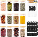 8oz Glass Food Storage Jars, Glass Jars with Bamboo Lids, Kitchen Storage Jars, Set of 12, Canisters with Airtight Lids for Spice, Coffee, Cookie, Pantry Organizers by CozyNest Decor