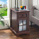 Farmhouse XXL End Table with Charging Station, Side Table with USB Ports and Outlets, Nightstand with Drawer and Glass Door Storage, Cherry Bedside Tables for Living Room, Bedroom, Office by CozyNest Decor